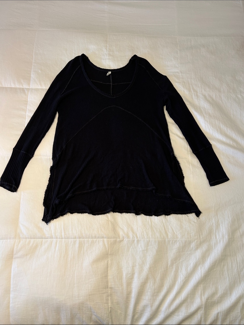 Free People Black Long-Sleeve Ribbed Raw-Edge Top